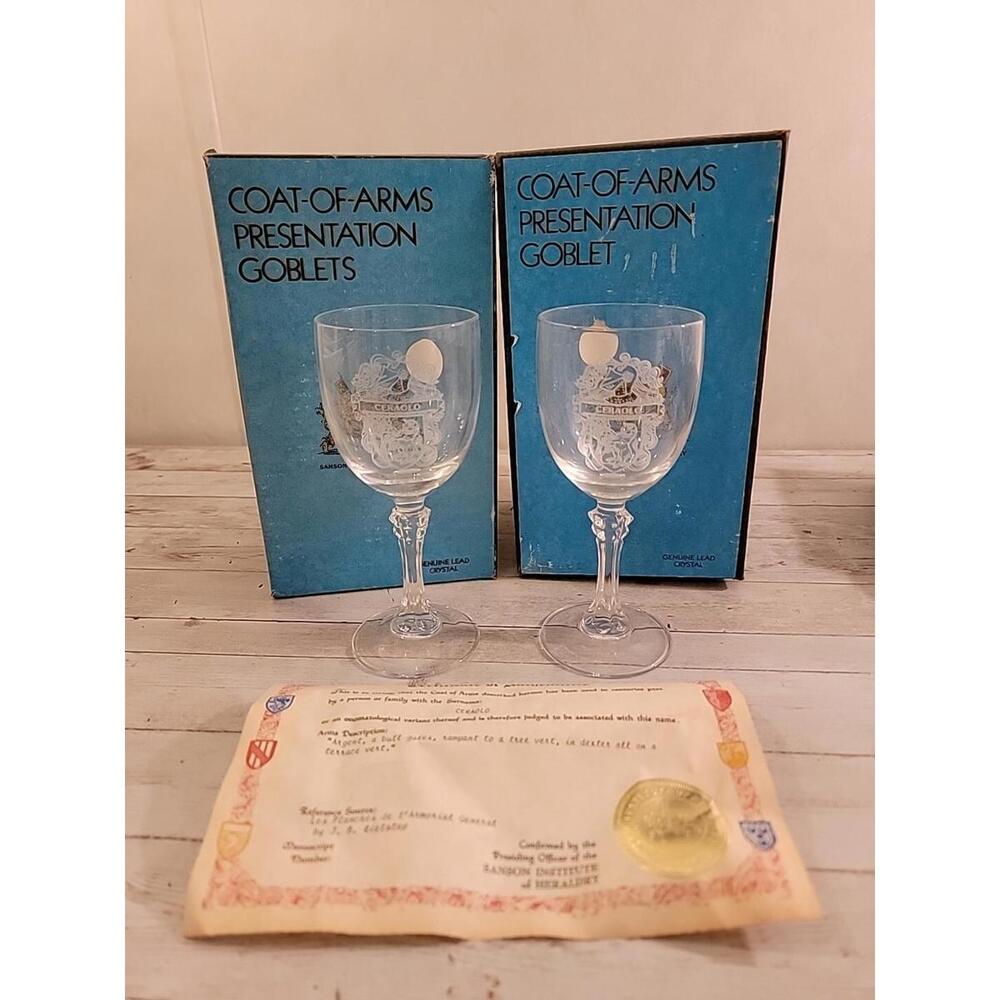 CERAOLO Genuine Lead Crystal Coat-Of-Arms Presentation Goblets Wedding Toasts